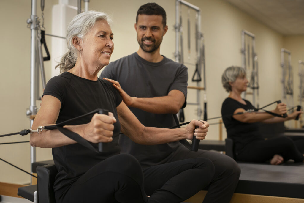 side view people pilates class